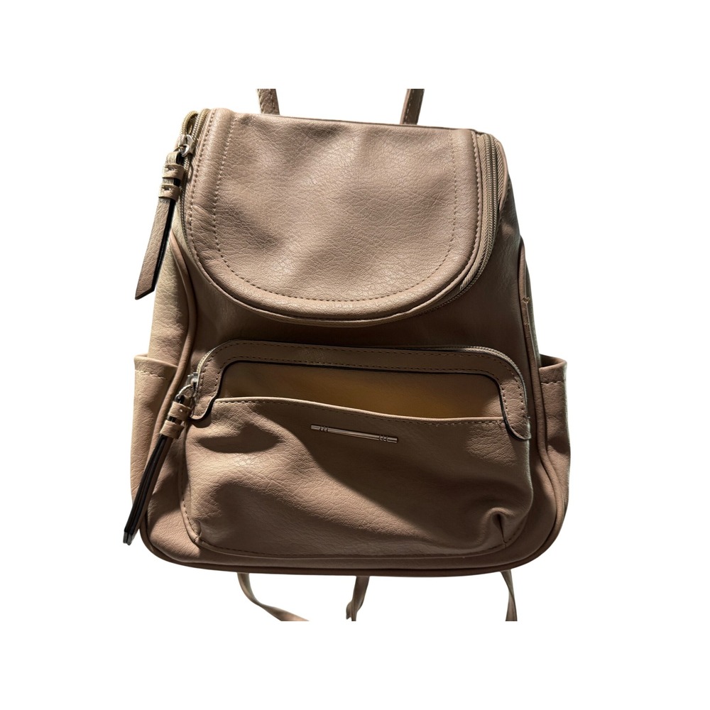 Tignanello Tan Faux Leather Convertible Backpack Purse Silver Tone Hardware